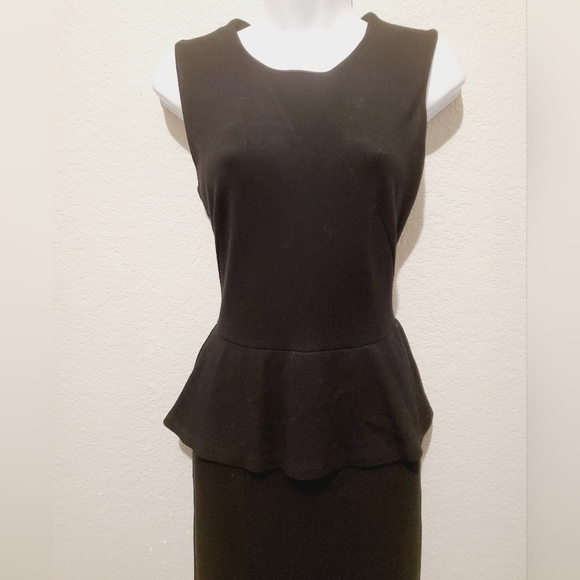 French Connection Sleeveless Black Sheath Peplum Midi Pencil Dress Size 8 LBD - Picture 2 of 9
